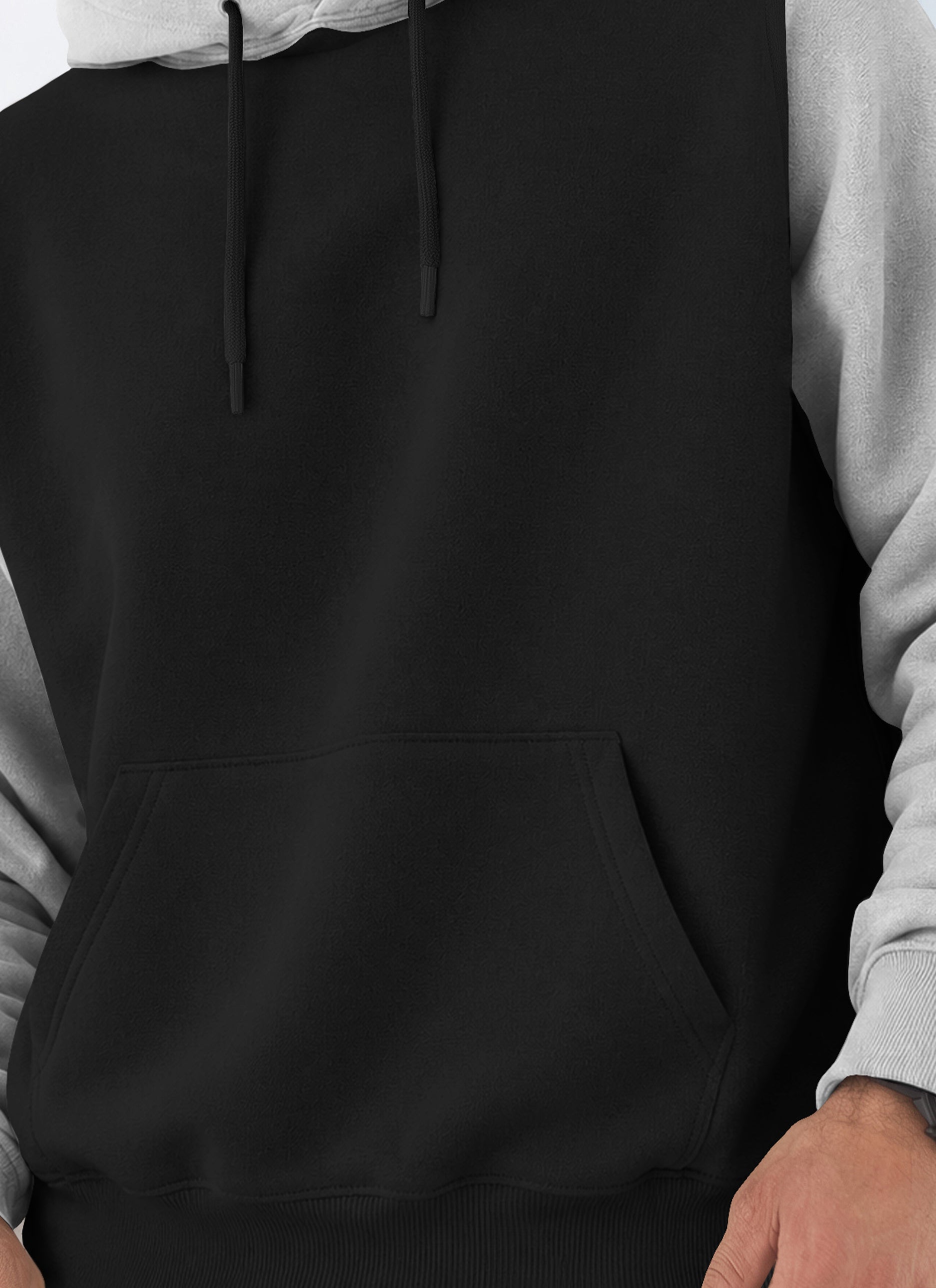 Mens Full Sleeve Two-Tone Casual Pullover Hoodie Black|Grey