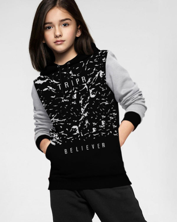 Girls Full Sleeve Printed Believer Sweatshirt / Black & Grey