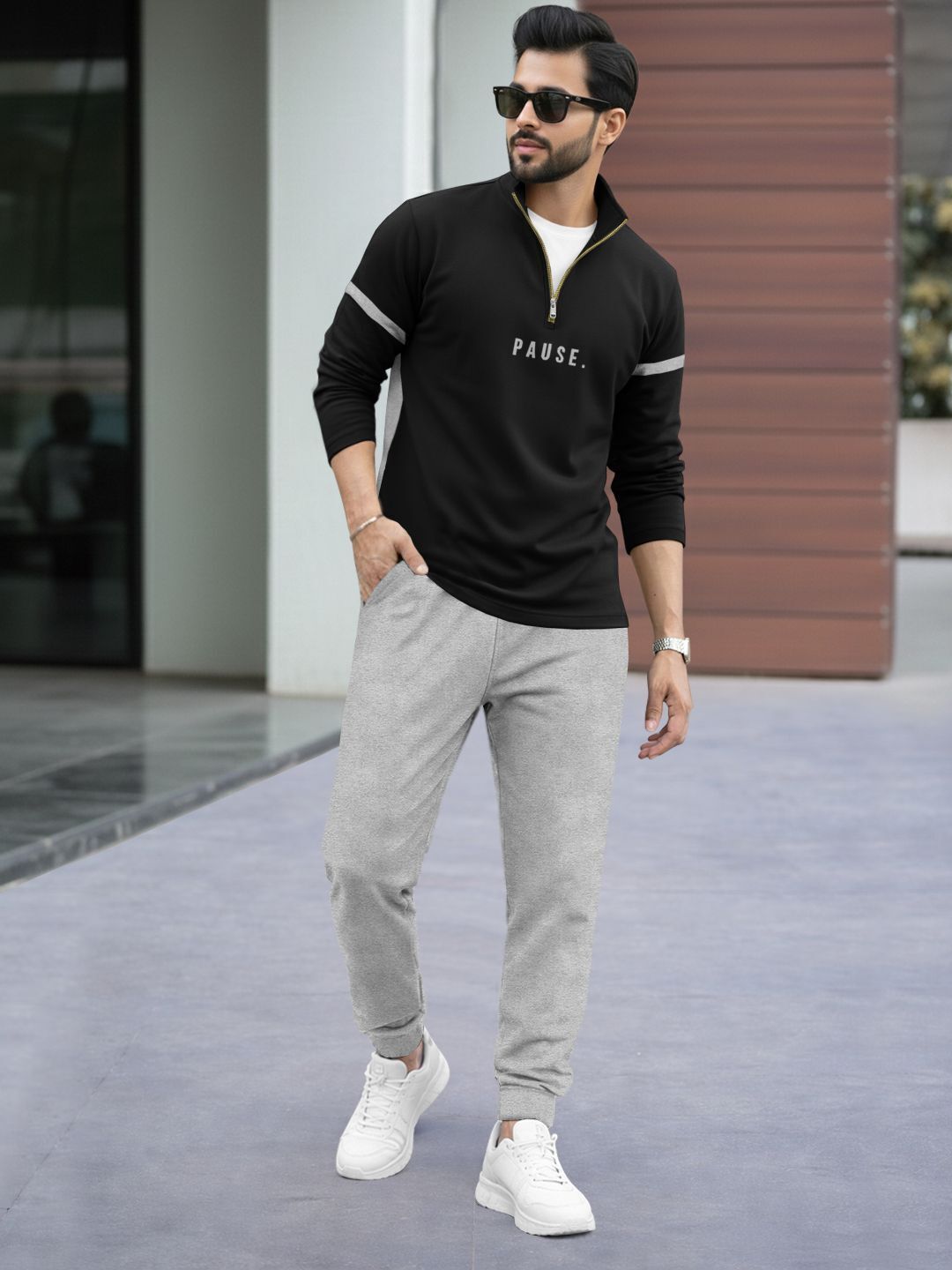 Men Tracksuit - High Neck Full Sleeve Printed T shirts & Plain Track Pants - 17 Variants