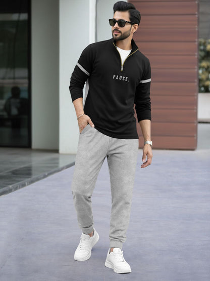 Men Tracksuit - High Neck Full Sleeve Printed T shirts & Plain Track Pants - 17 Variants