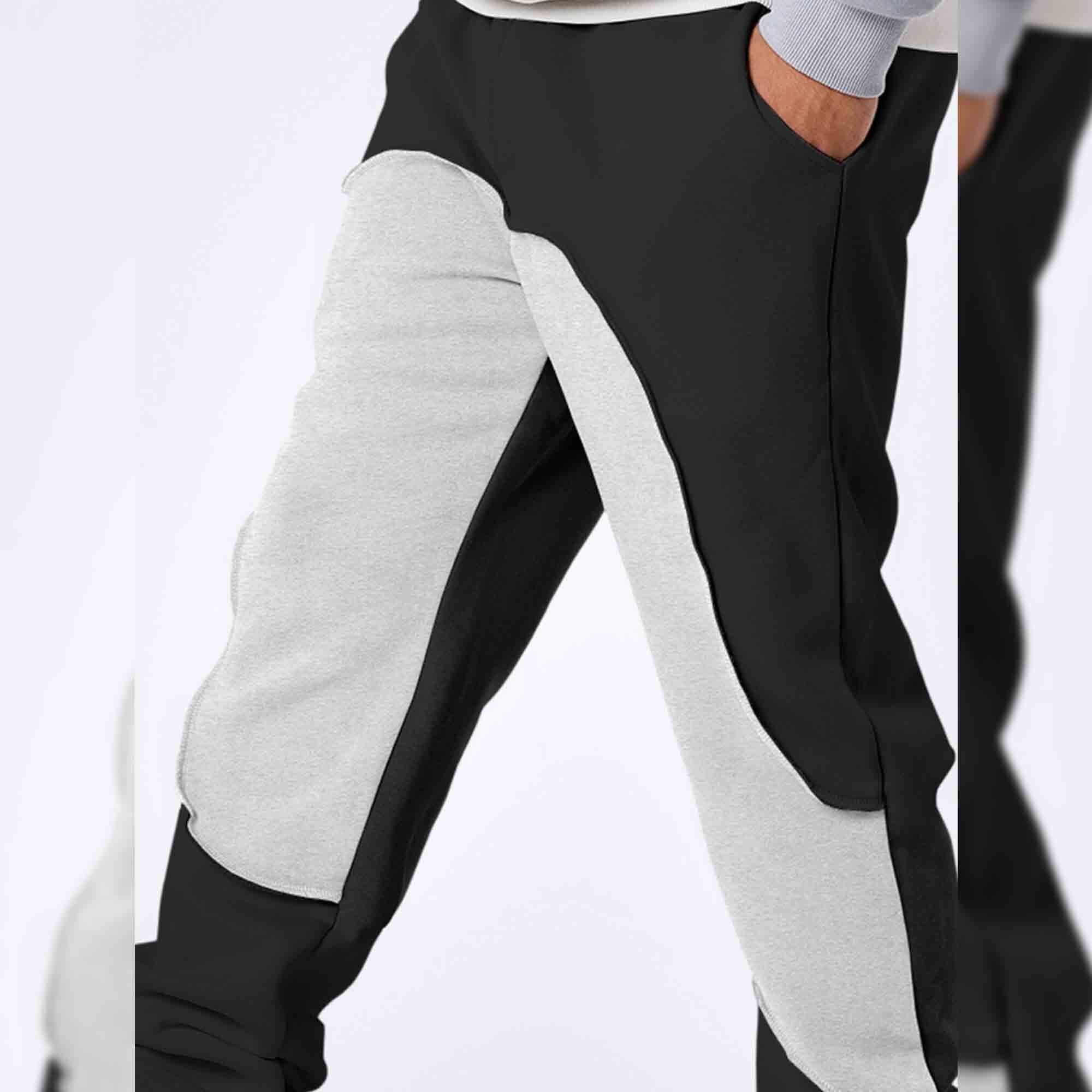 Men Solid Color Blocked Black & Grey Trackpant