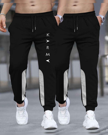 (Pack Of 2) Men Printed Black & Grey Trackpants