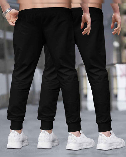 (Pack Of 2) Men Printed Black & Grey Trackpants
