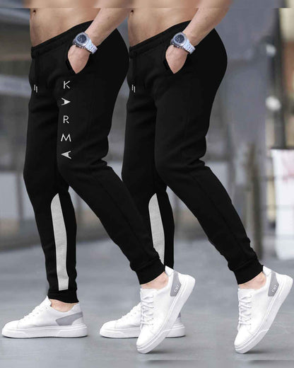 (Pack Of 2) Men Printed Black & Grey Trackpants