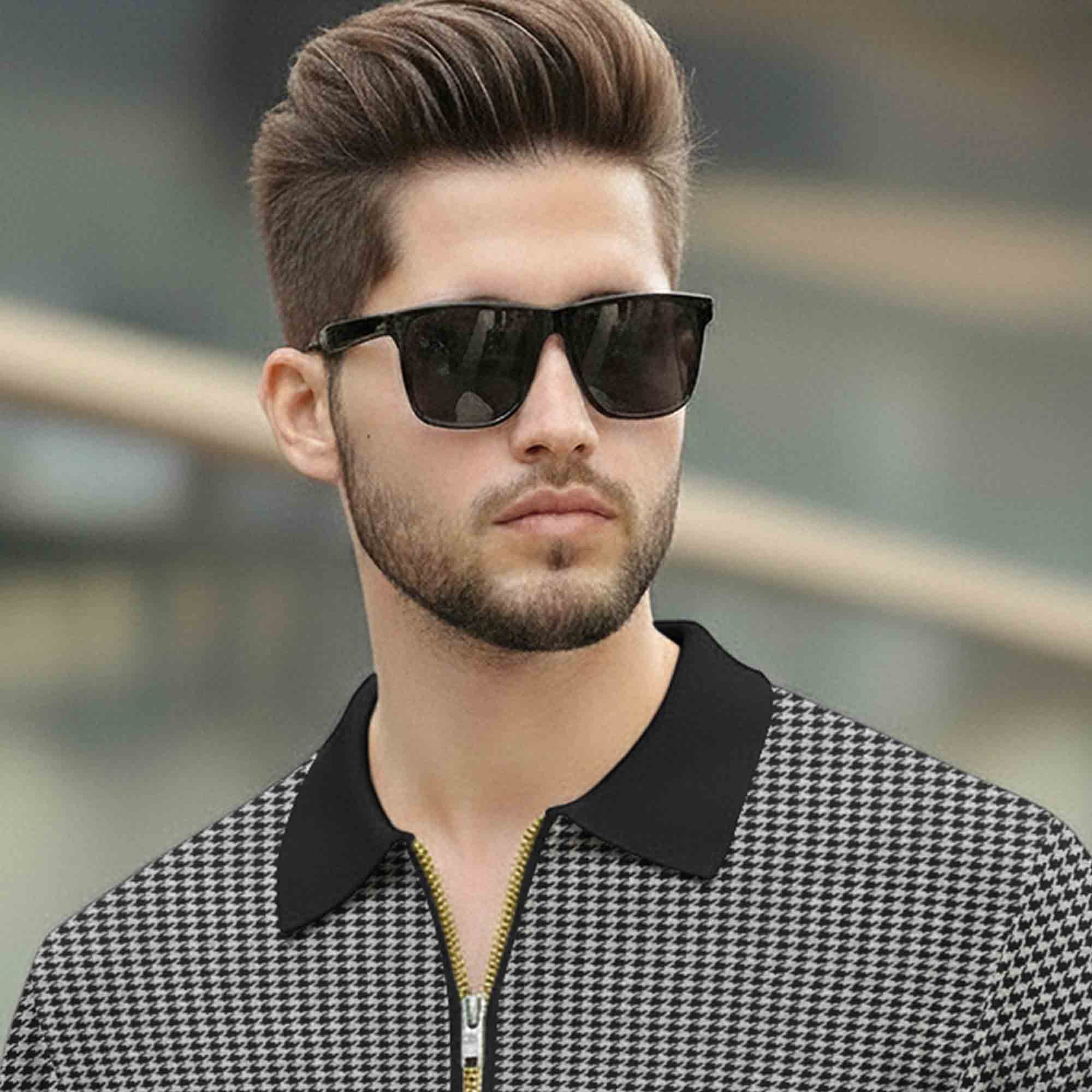 Quarter Zip Polo Neck Dual Color Printed Half Sleeve TSHIRT Black & Grey