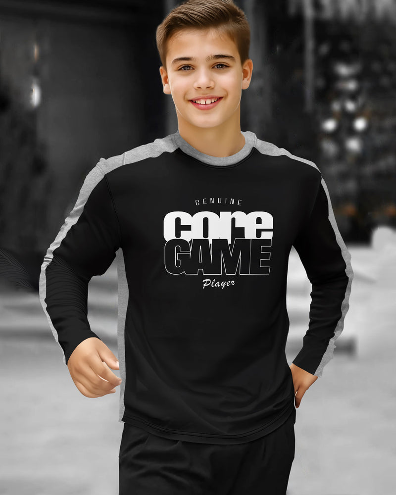 Kids Coregame Black Round Neck Full Sleeve T-Shirt