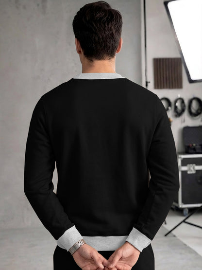 Mens Colorblocked Full Sleeve Round Neck Winter Sweatshirt Black|Grey