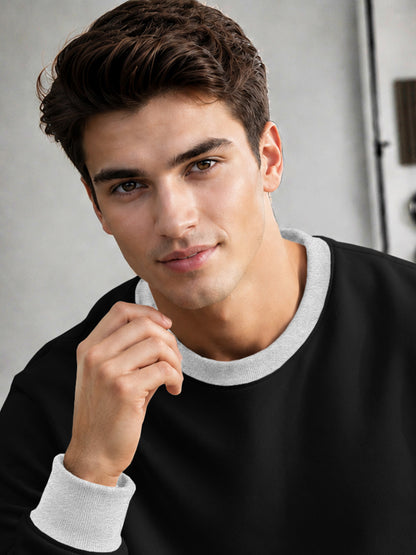 Mens Colorblocked Full Sleeve Round Neck Winter Sweatshirt Black|Grey