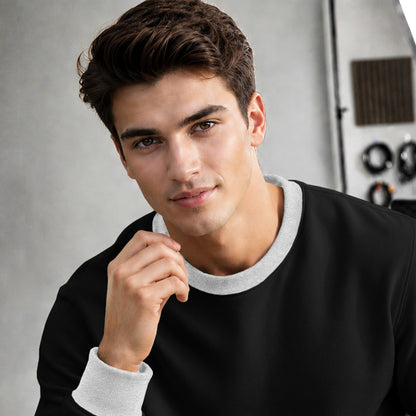 Mens Colorblocked Full Sleeve Round Neck Winter Sweatshirt Black|Grey