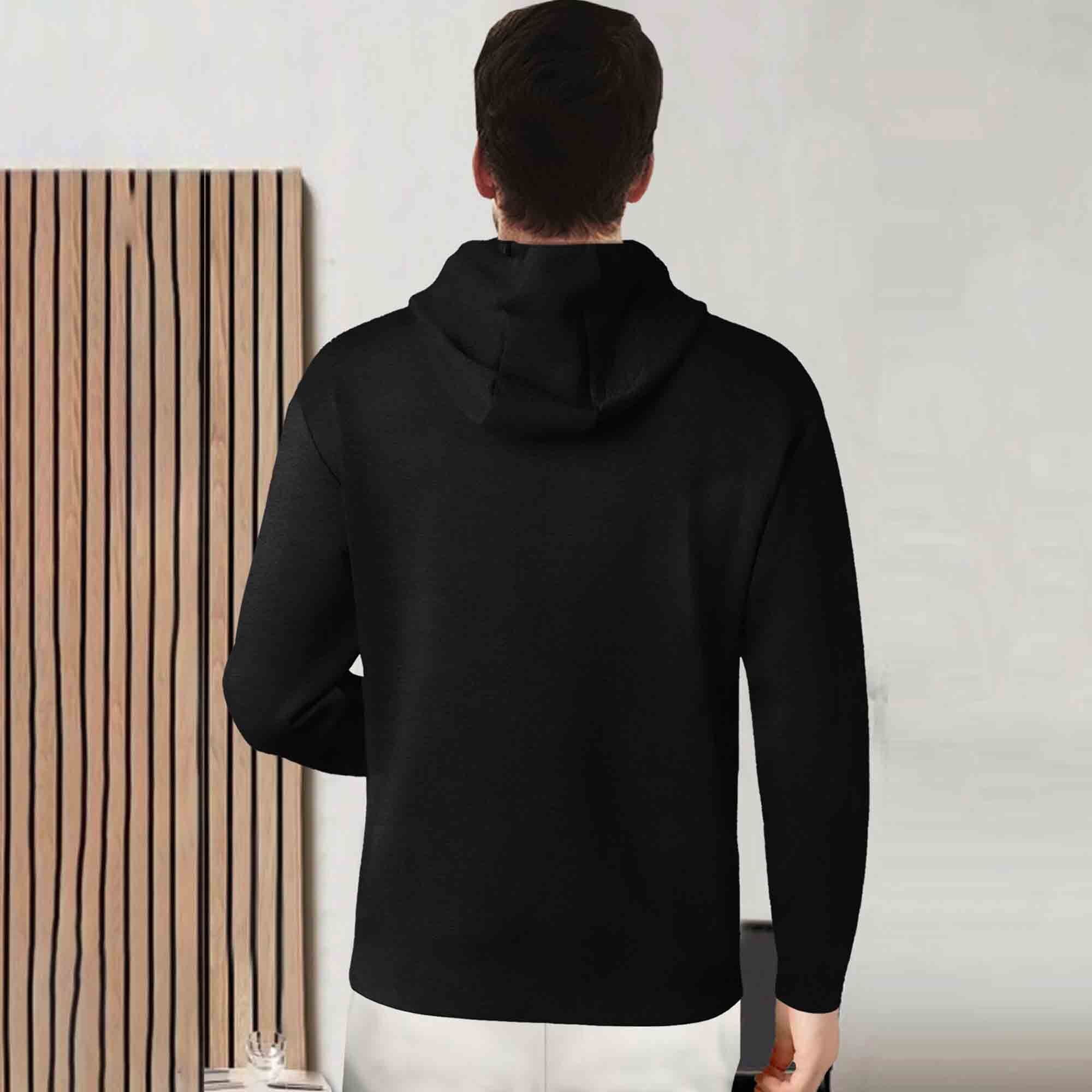 Men Full Sleeve Zig Zag Printed Hooded T-shirt / Black