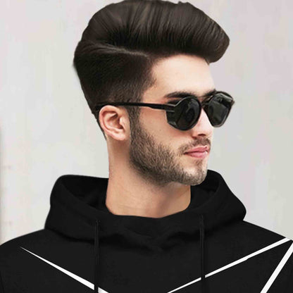 Men Full Sleeve Zig Zag Printed Hooded T-shirt / Black