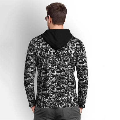 Men Over All Printed Hooded Full Sleeve Casual T-shirt Black