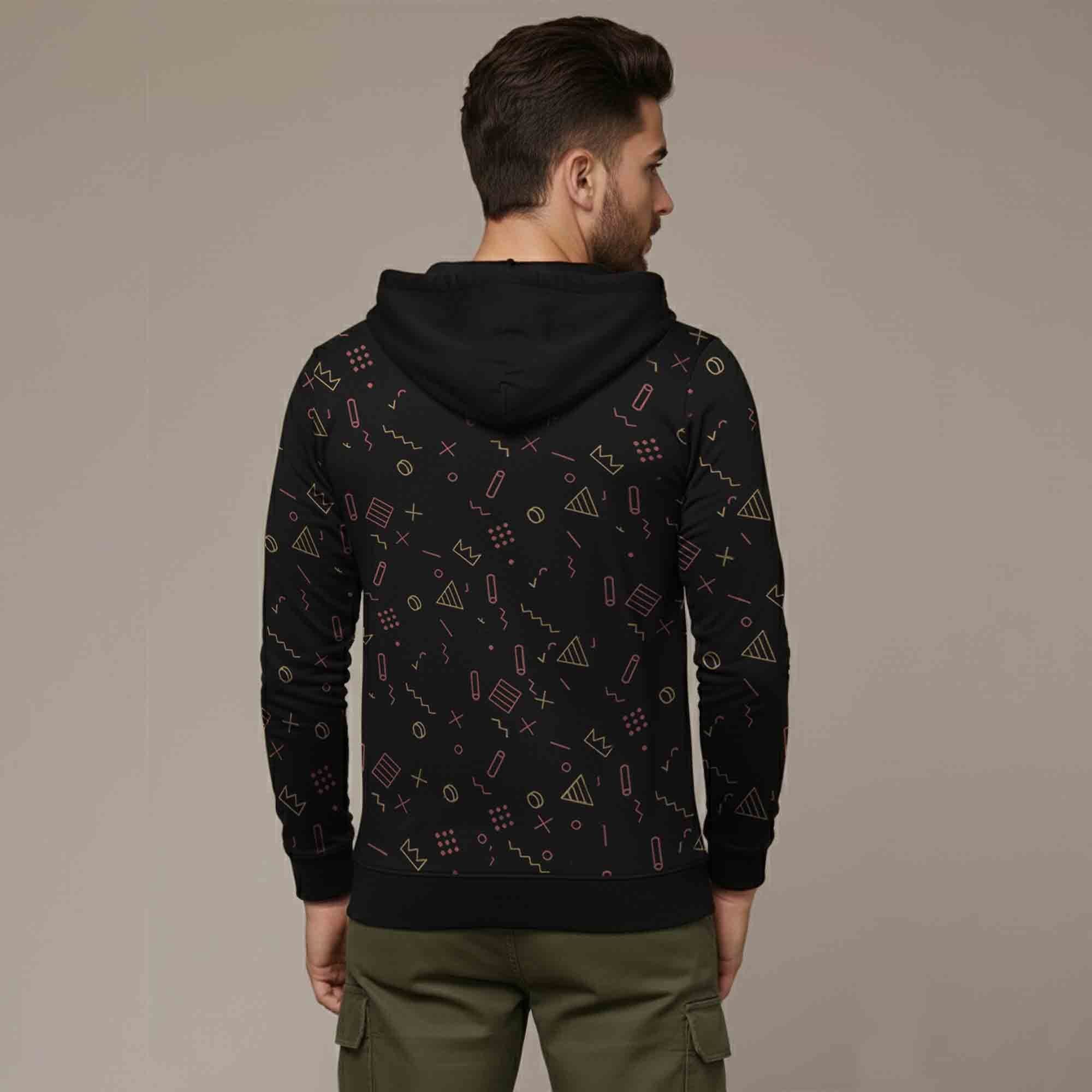 Men Hooded Neck Printed Cotton Blend Tshirt Black