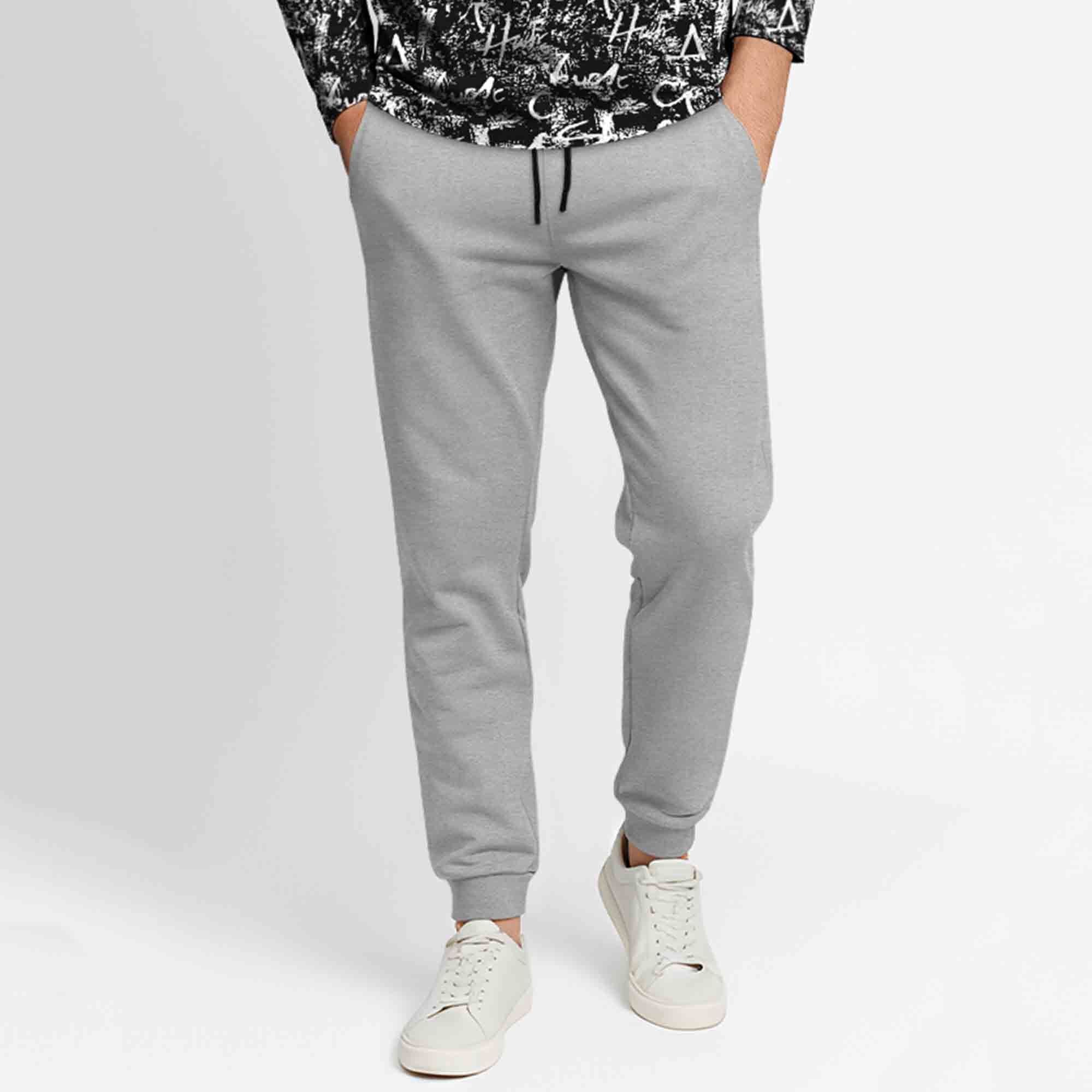 Outfit Set Full Sleeve Black Hooded Printed T-shirt Matching Grey Plain Trackpant
