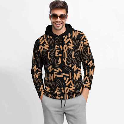 Outfit Set Full Sleeve Black Hooded Printed T-shirt Matching Grey Plain Trackpant