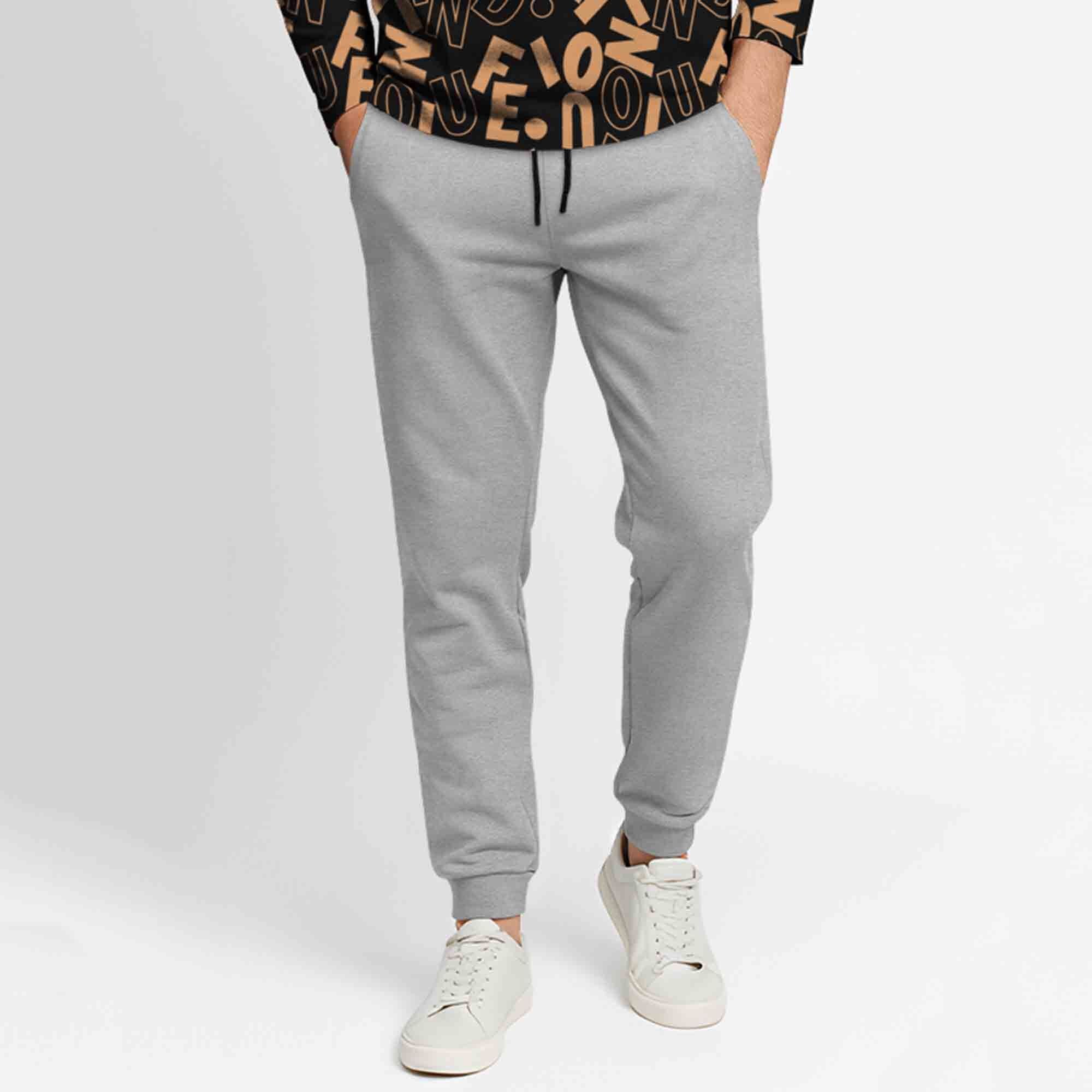 Outfit Set Full Sleeve Black Hooded Printed T-shirt Matching Grey Plain Trackpant