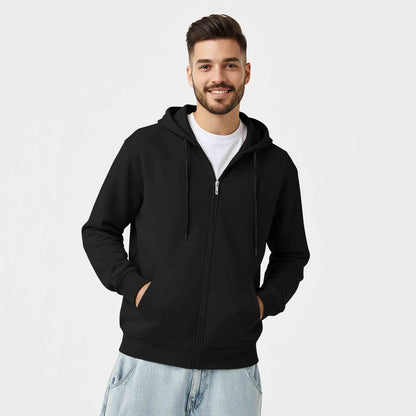 Mens Solid Full Sleeve Zip-Up Hooded Jacket Olivegreen