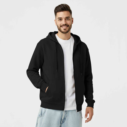 Mens Solid Full Sleeve Zip-Up Hooded Jacket Olivegreen