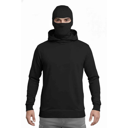Men Solid Hooded Neck Cotton Blend Black T-Shirt