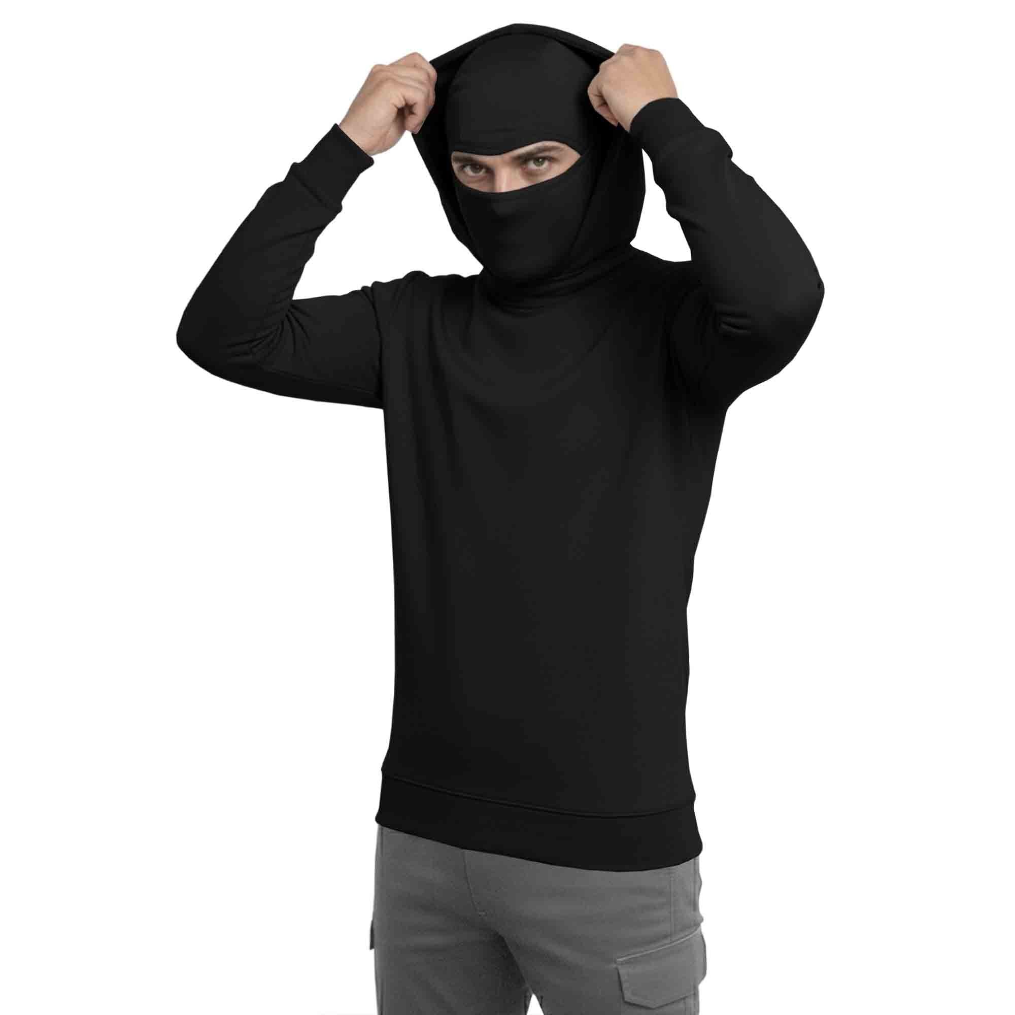 Men Solid Hooded Neck Cotton Blend Black T-Shirt