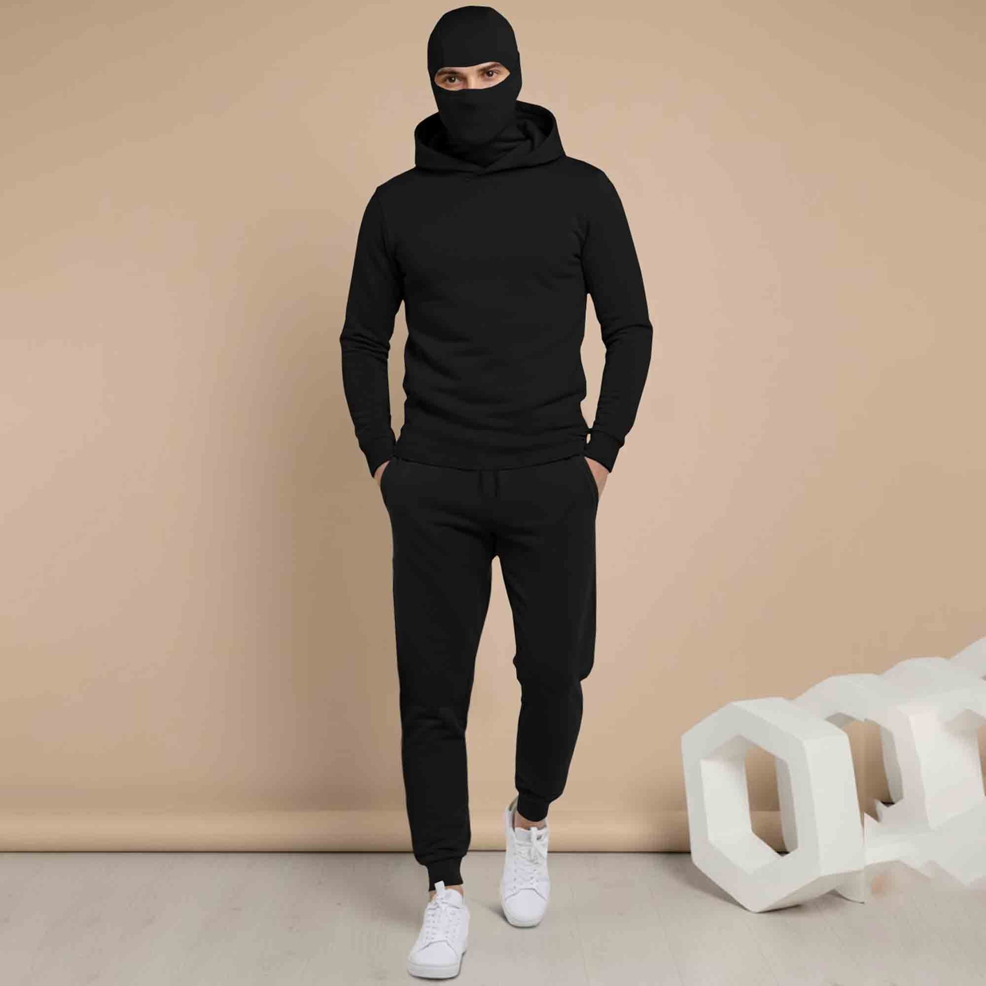 Mens Full Mask Hooded Tracksuit Set with Joggers