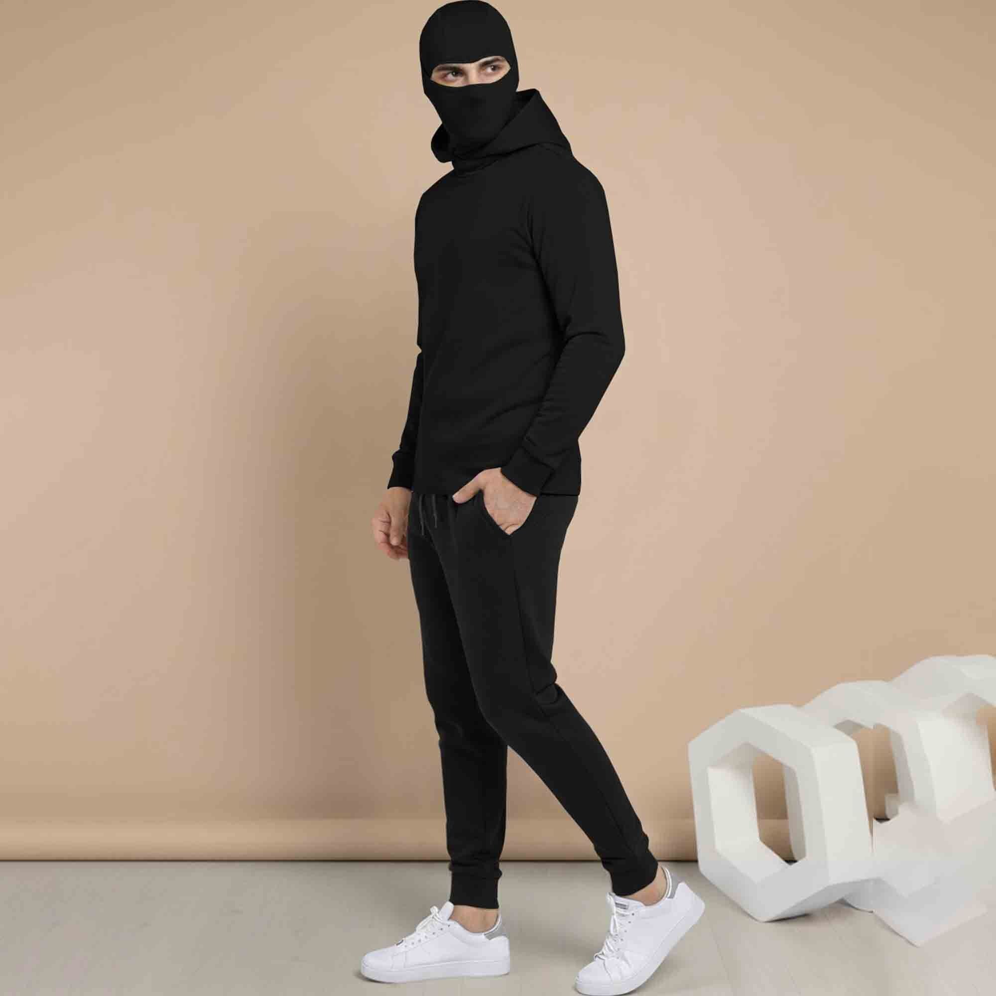 Mens Full Mask Hooded Tracksuit Set with Joggers
