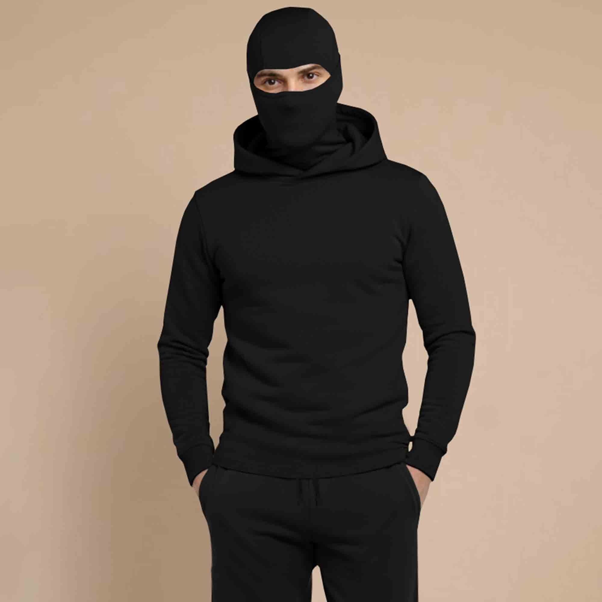 Mens Full Mask Hooded Tracksuit Set with Joggers