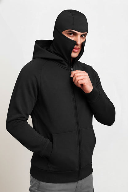 Full Sleeve Hooded Neck Mask Jacket Black
