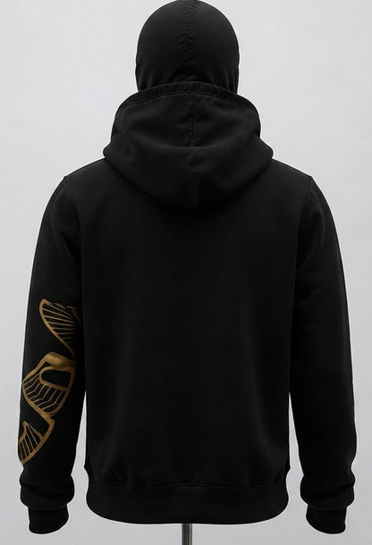 Mens Gold Lion Graphic Zip-Up Winter Balaclava Mask Jacket Black