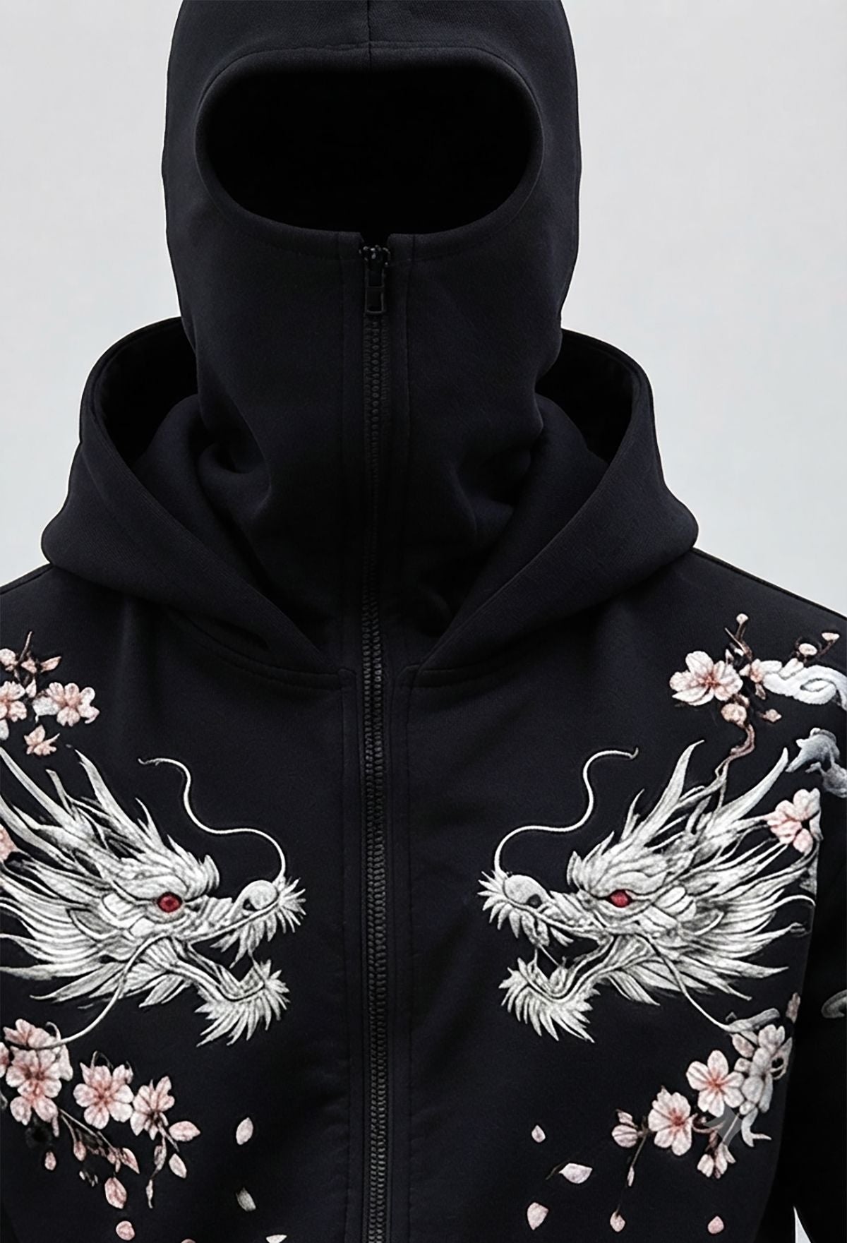 Mens Back Prined Graphic Design Zip-Up Winter Mask Jacket Black