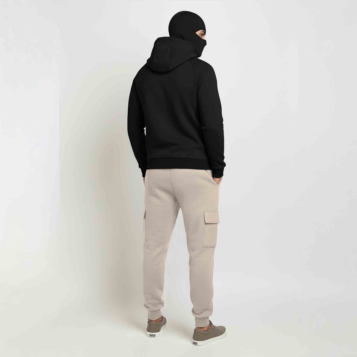Tracksuit For Winter Mask Black Jacket - Plain Beige Cargo Pant