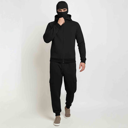 Tracksuit For Winter Mask Black Jacket - Plain Black Cargo Pant