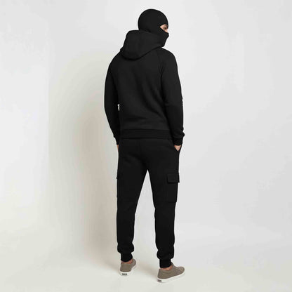 Tracksuit For Winter Mask Black Jacket - Plain Black Cargo Pant