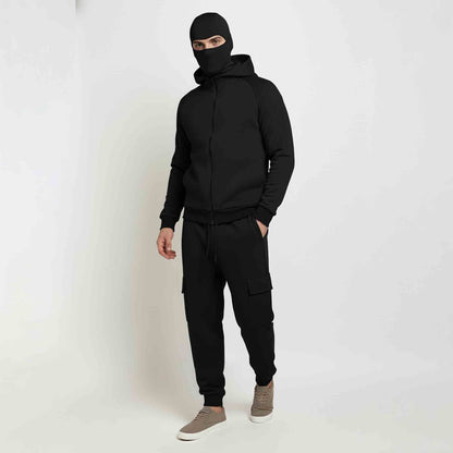 Tracksuit For Winter Mask Black Jacket - Plain Black Cargo Pant