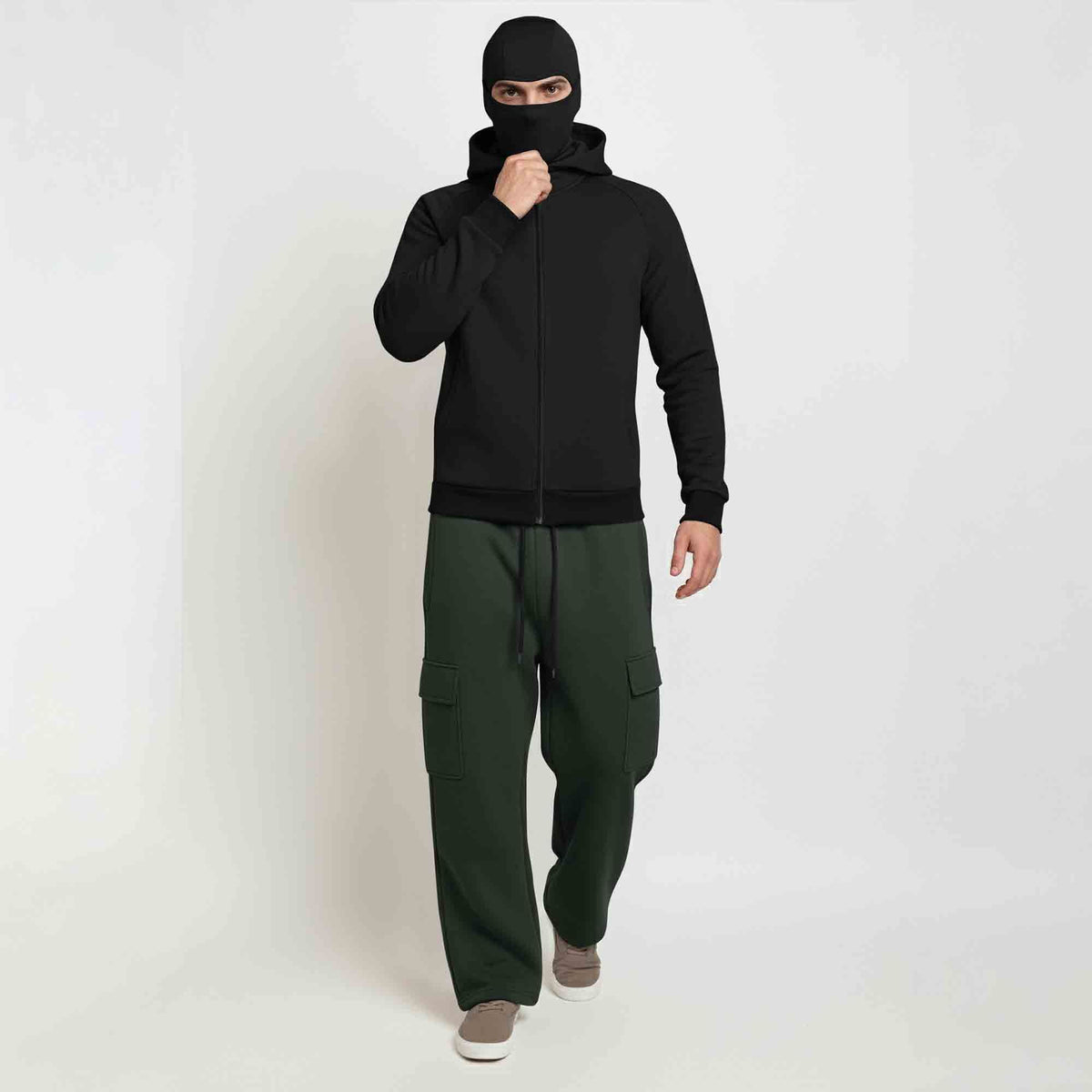 Tracksuit For Winter Mask Black Jacket - Olive Plain Baggy Cargo