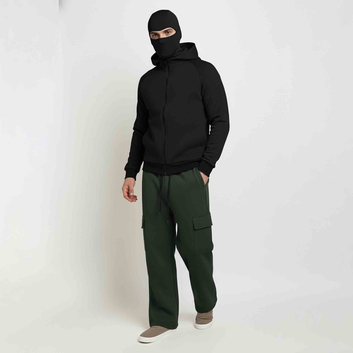 Tracksuit For Winter Mask Black Jacket - Olive Plain Baggy Cargo
