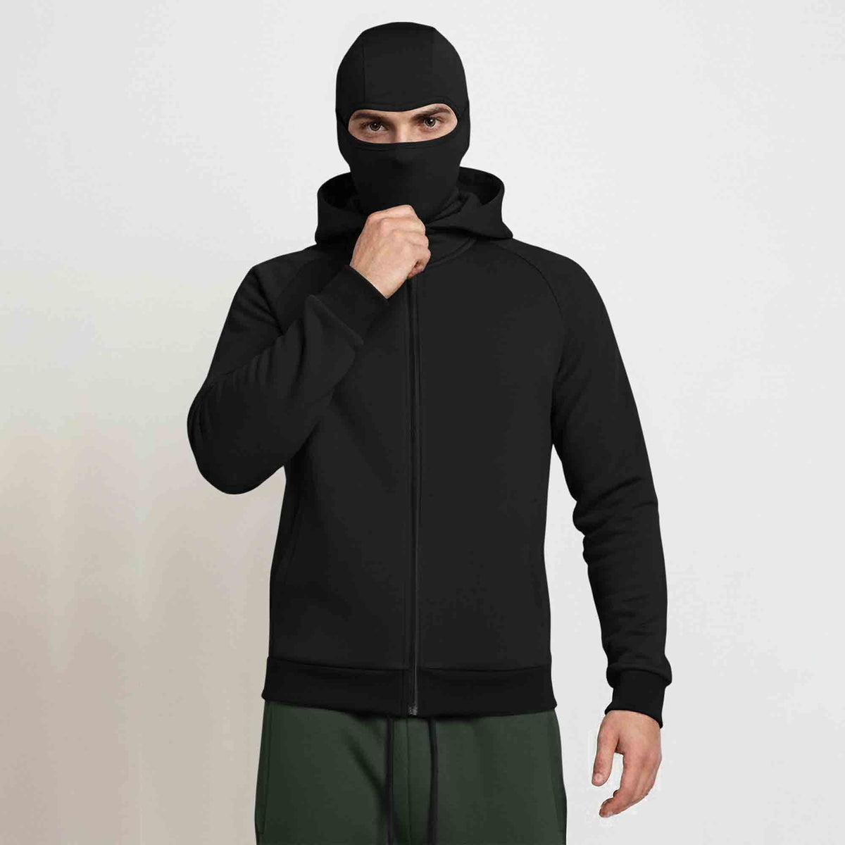 Tracksuit For Winter Mask Black Jacket - Olive Plain Baggy Cargo