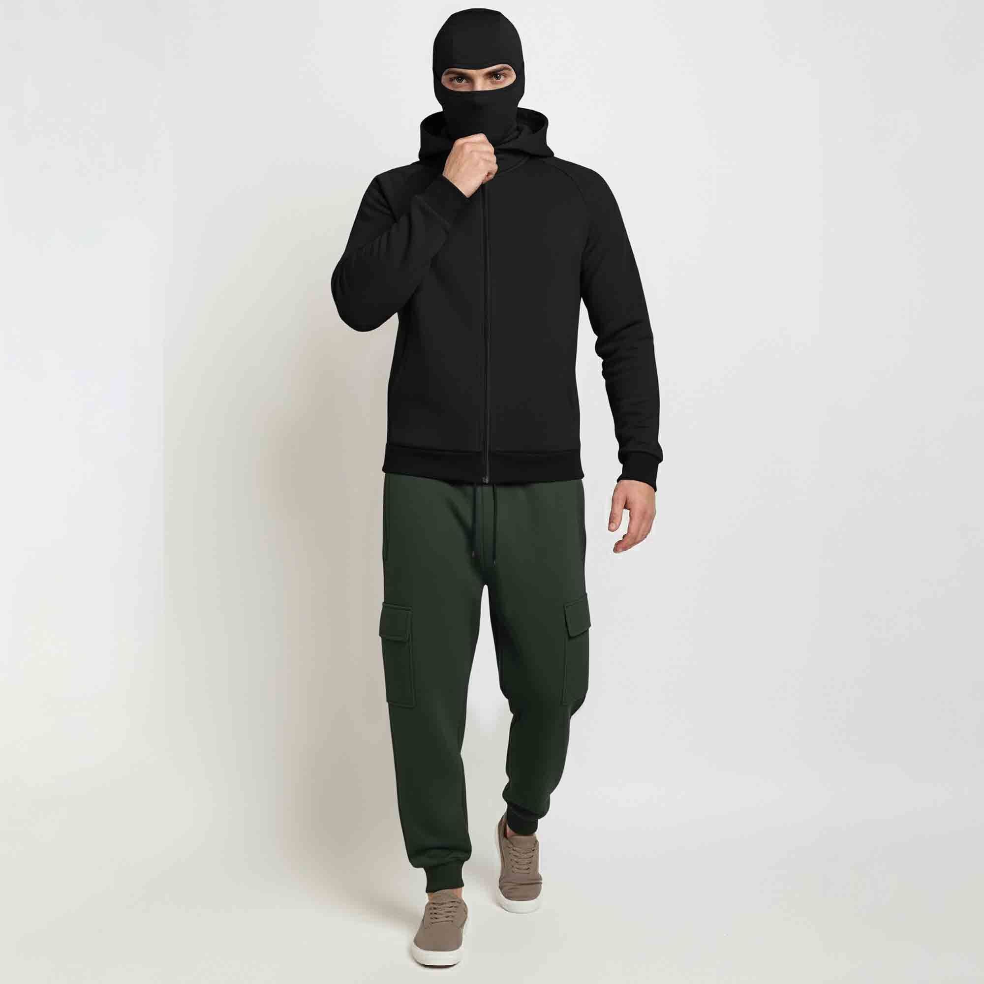 Tracksuit For Winter Mask Black Jacket - Plain Olivegreen Cargo Pant