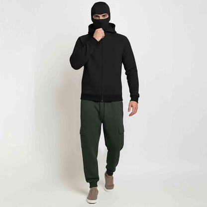 Tracksuit For Winter Mask Black Jacket - Plain Olivegreen Cargo Pant