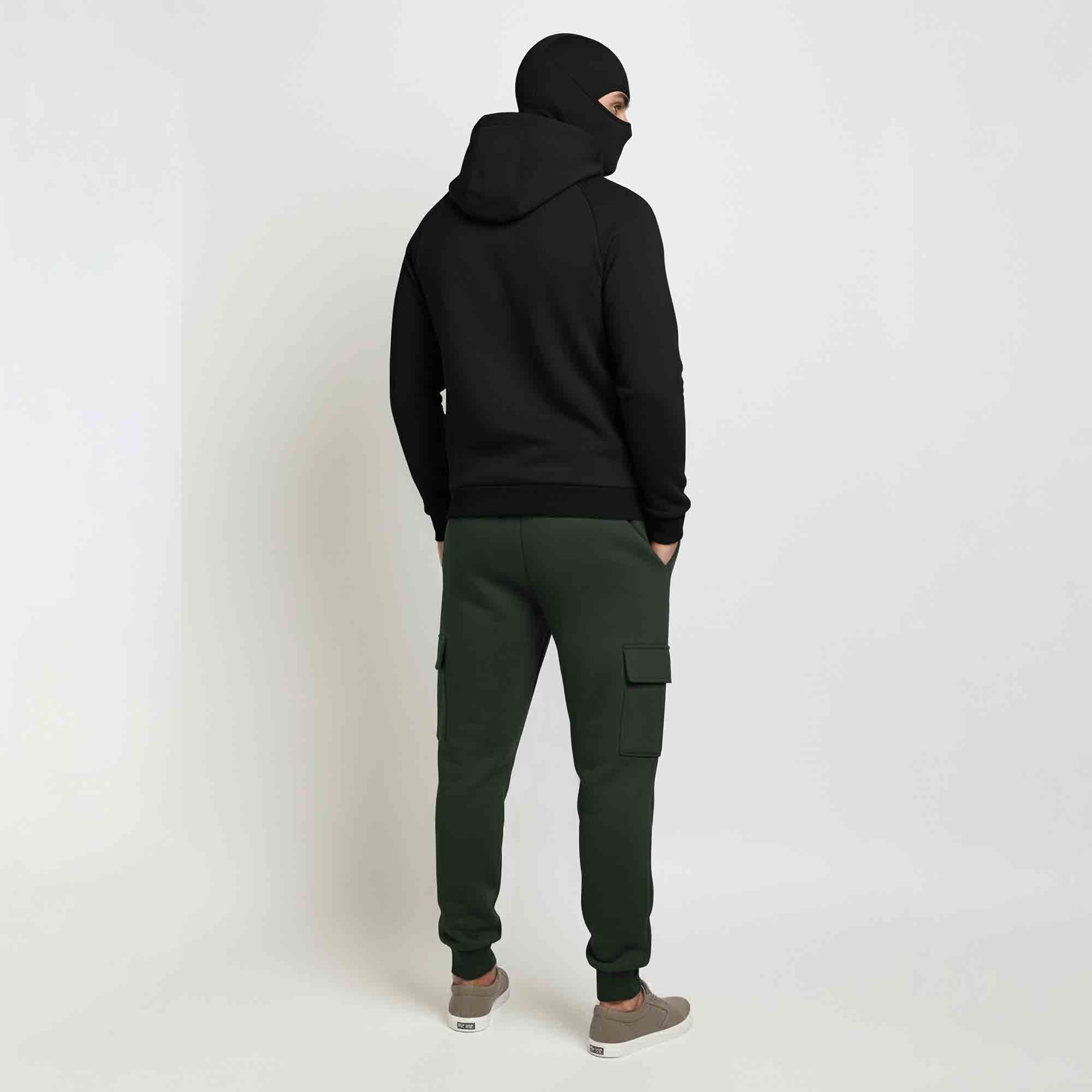 Tracksuit For Winter Mask Black Jacket - Plain Olivegreen Cargo Pant