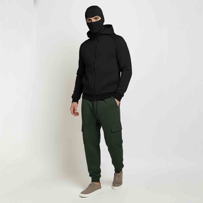 Tracksuit For Winter Mask Black Jacket - Plain Olivegreen Cargo Pant