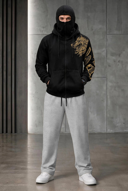 Tracksuit Hooded Mask Printed Jackets And Plain Baggy Trackpants