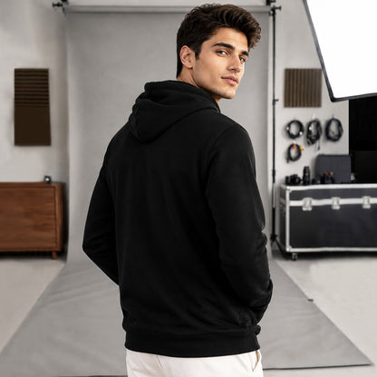 Men Solid Color Winter Black Hooded Sweatshirt