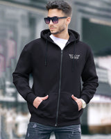 Black Hooded Winter Men Jacket with Double Side Pockets