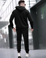 Tracksuit For Men Black Hooded Jacket & Black Printed loopknit Jogger