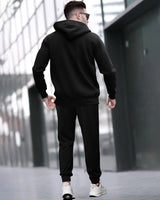 Tracksuit For Men Black Hooded Jacket / Black Printed loopknit Jogger