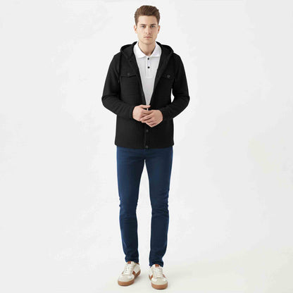 Men Smart Casual Double Pocket Full Sleeve Hooded Black Textured Shirt