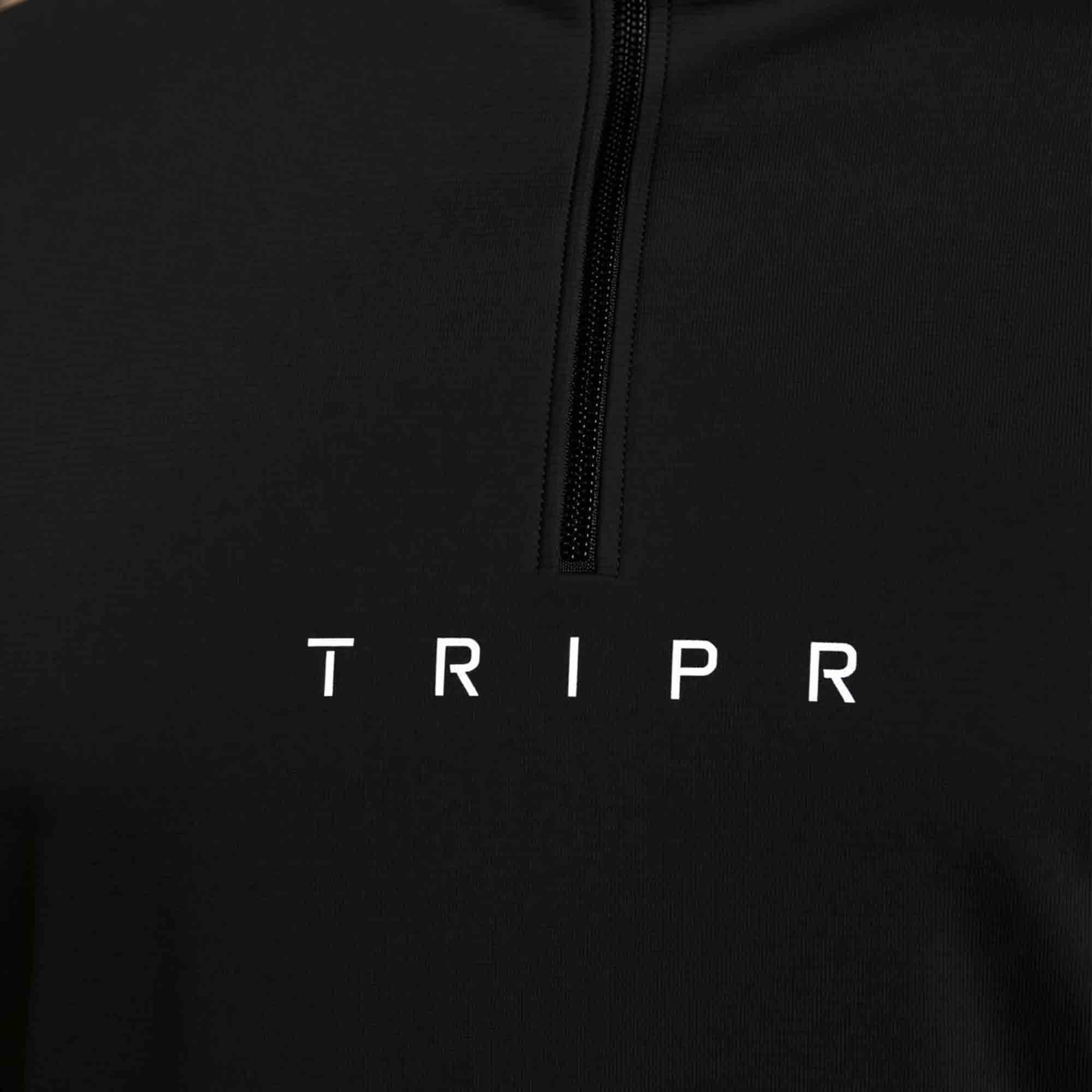 Men Solid Black Full Sleeve Zip High Neck T-Shirt