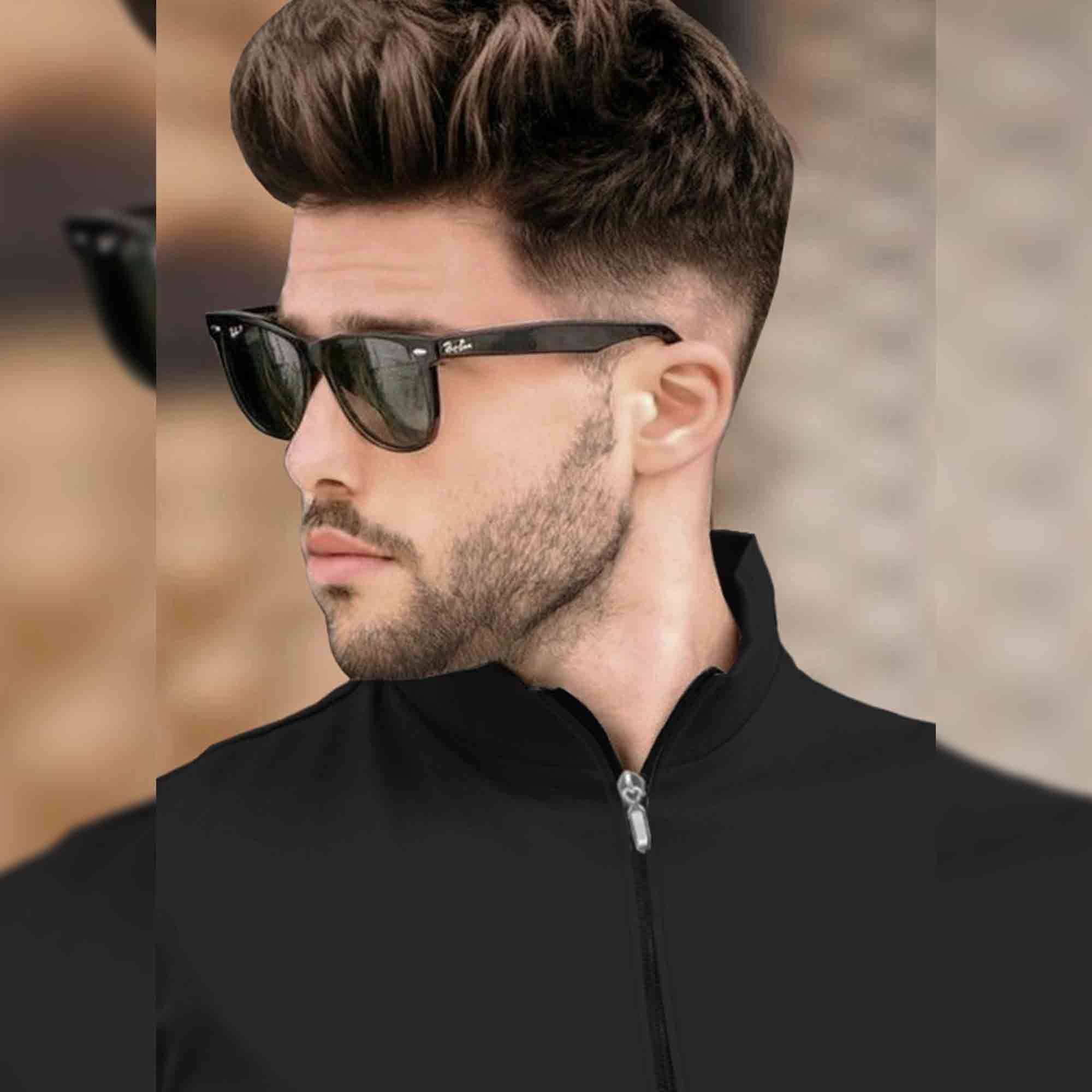 Men Solid Black Full Sleeve Zip High Neck T-Shirt