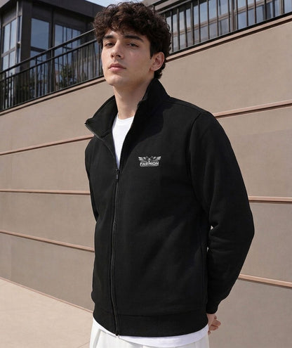 High Neck Logo Print Witer Jacket Black